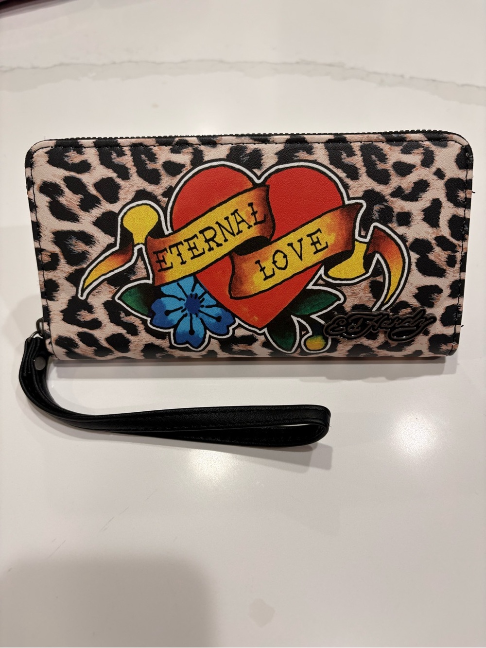 NWT Ed Hardy Leopard Print 'Eternal Love' Wristlet Wallet